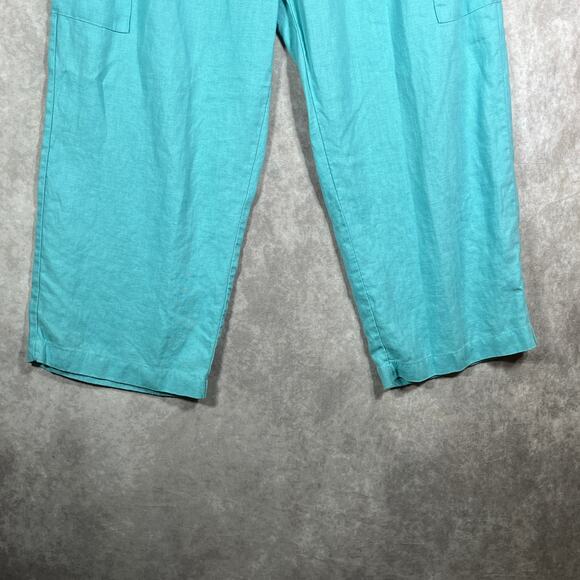Hot Cotton Pants Womens Medium Blue‎ Linen Cropped Cargo Pockets Travel Vacation - Picture 3 of 10